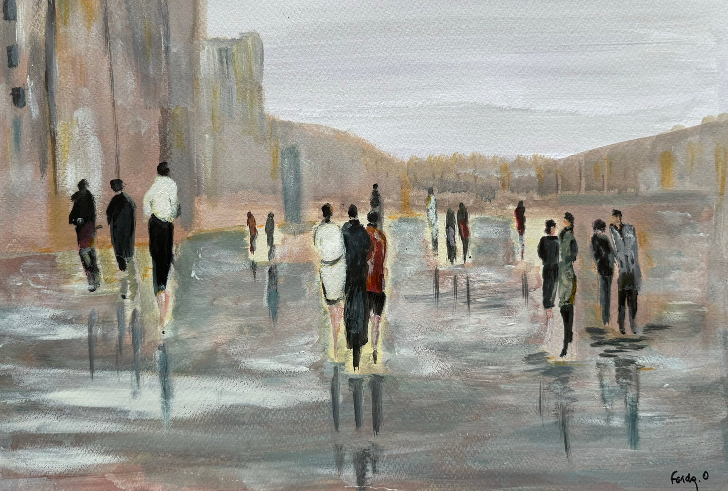 La place des silhouettes - Peinture originale